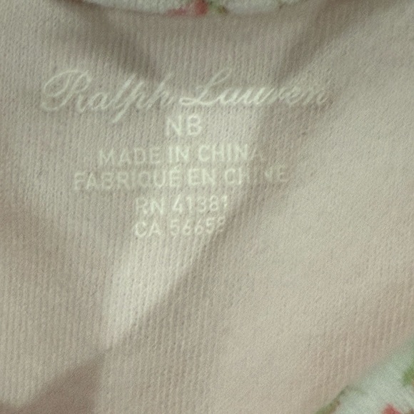 Ralph Lauren Light Pink Baby Footie with Floral Trim - Picture 2 of 2